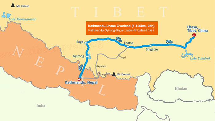 kathmandu to lhasa tour tour road map