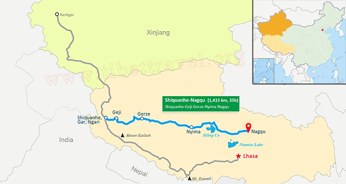 map of northern tibet highway