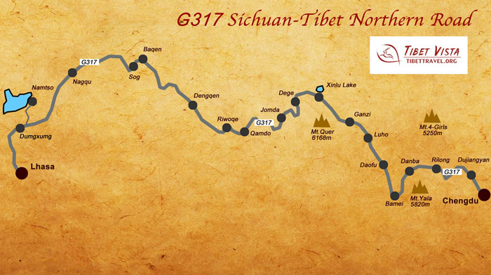 map of sichuan tibet highway