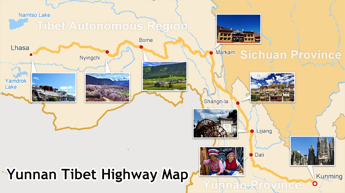 map of yunnan tibet highway