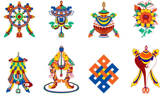 Buddhist Ritual Eight Auspicious Symbol Sacred Scarf 