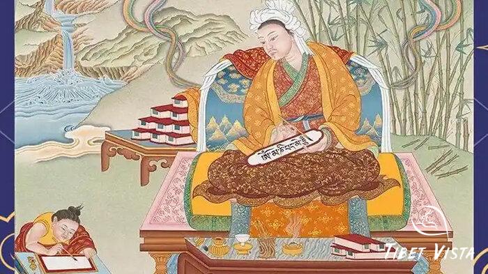 Thonmi Sambhota creating the Tibetan script on the mural