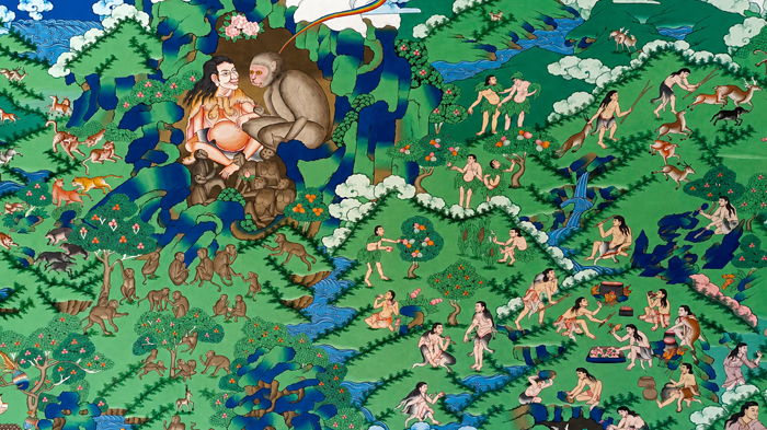 The Monkey and the Rock Ogress Thangka