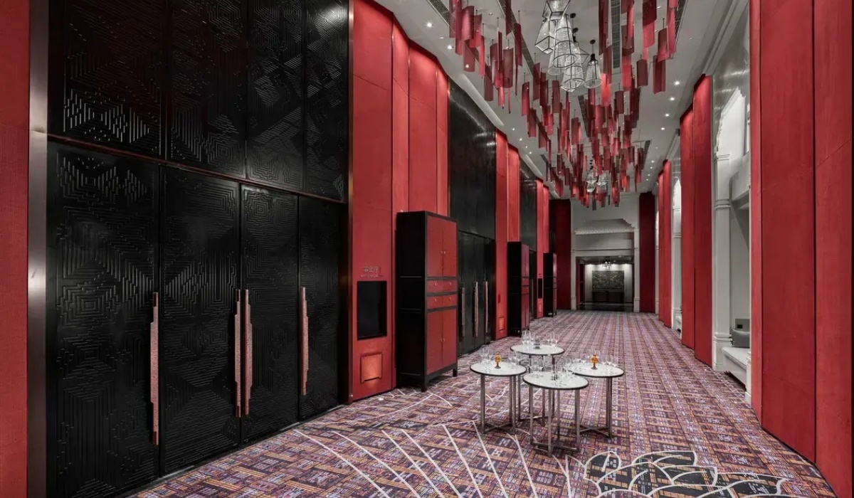 Ballroom foyer with crimson walls