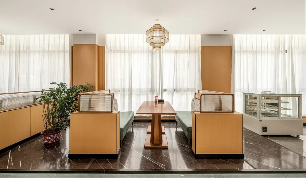 Cozy restaurant booth seating with modern decor