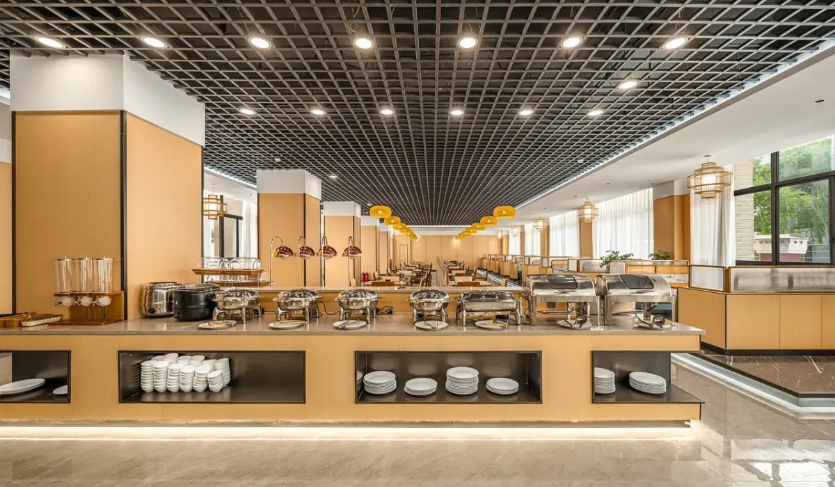 Restaurant buffet counter serving breakfast and meals