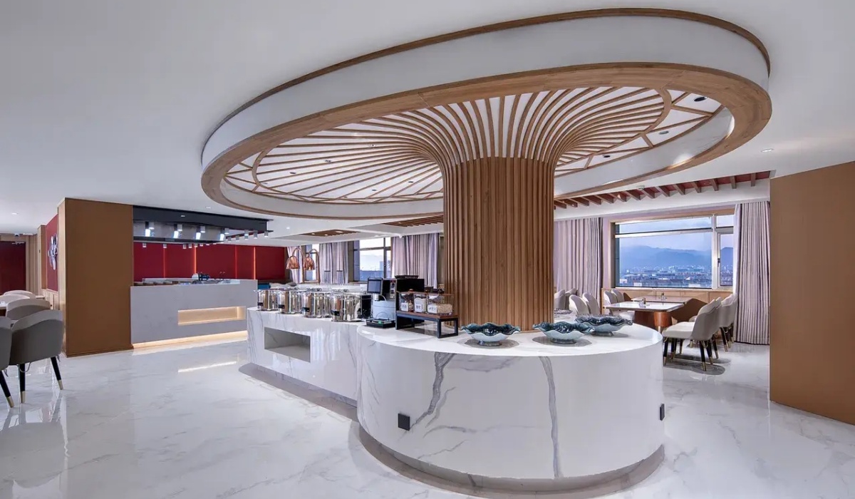 Circular marble buffet station in the restaurant
