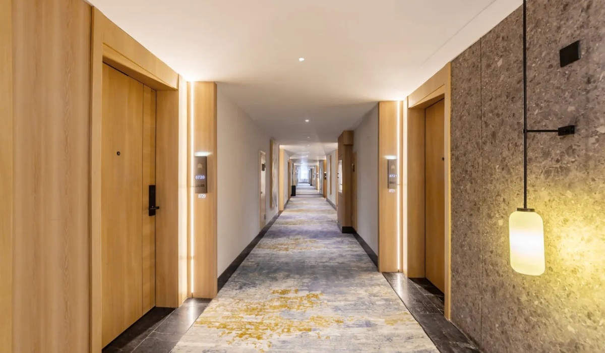 Clean and bright guest room corridor