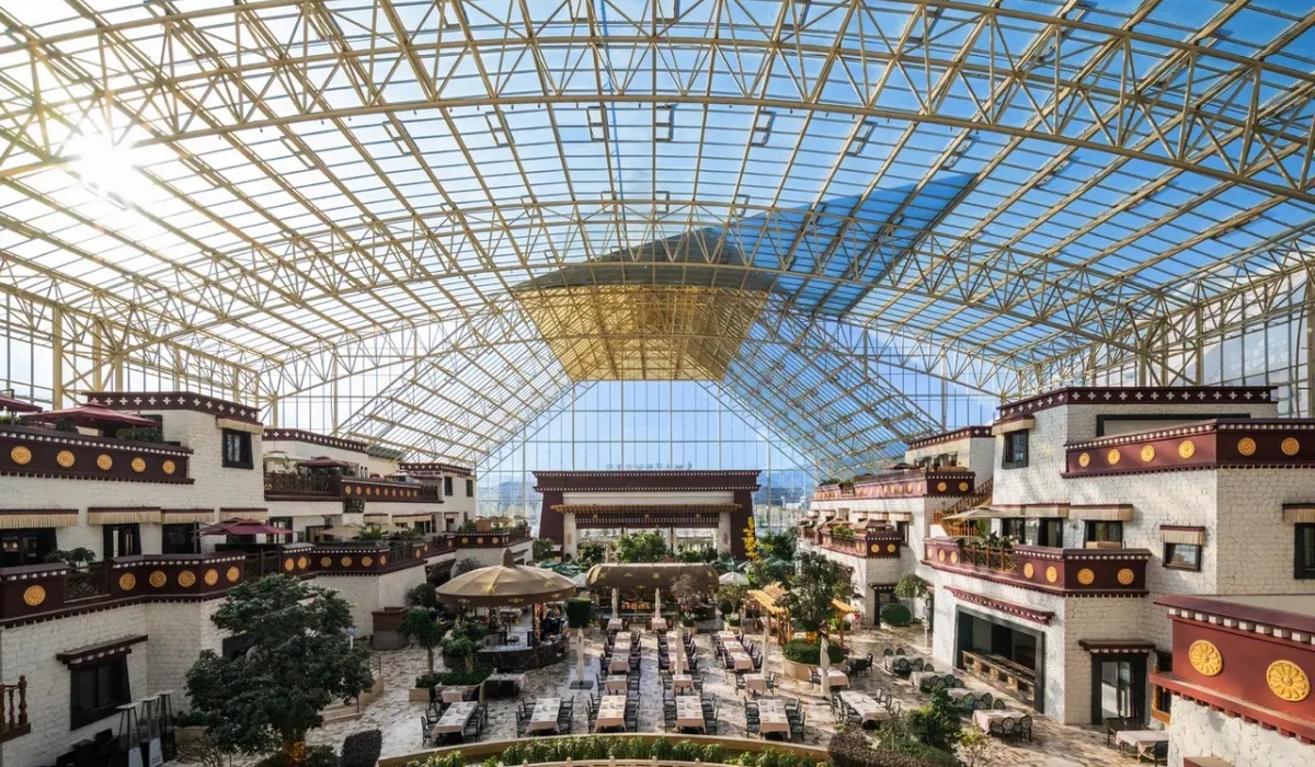 Panoramic indoor courtyard at InterContinental Lhasa Paradise in Lhasa
