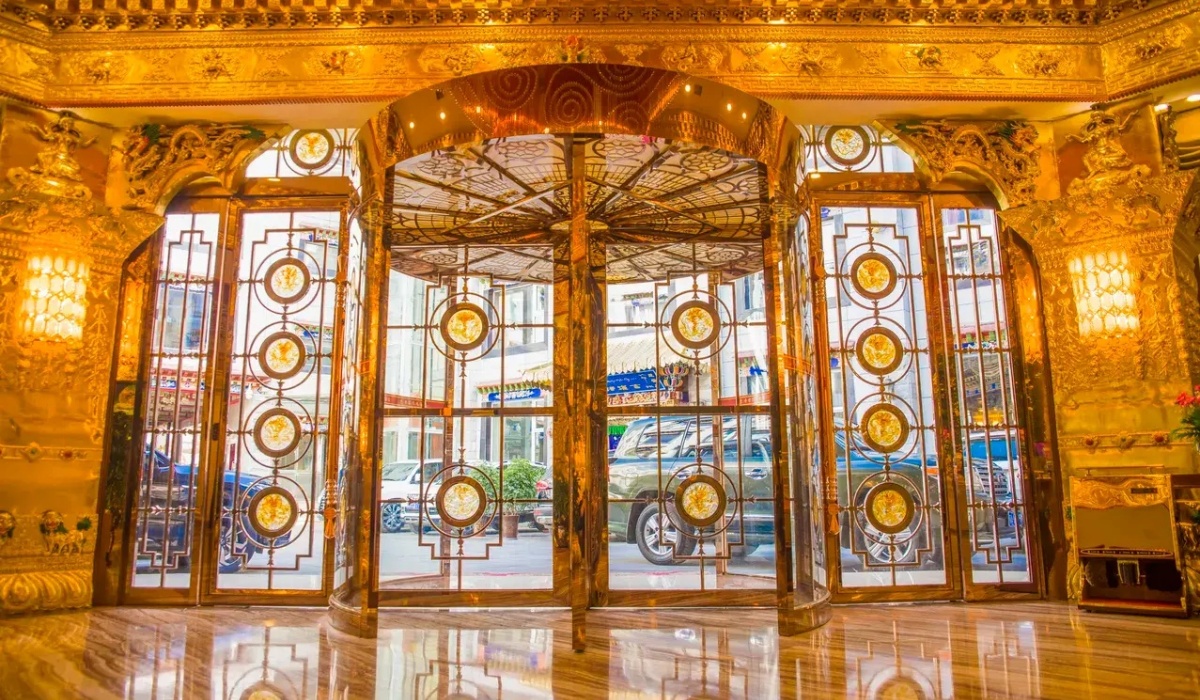 Main entrance of Lhasa Shangbala Hotel in central Lhasa