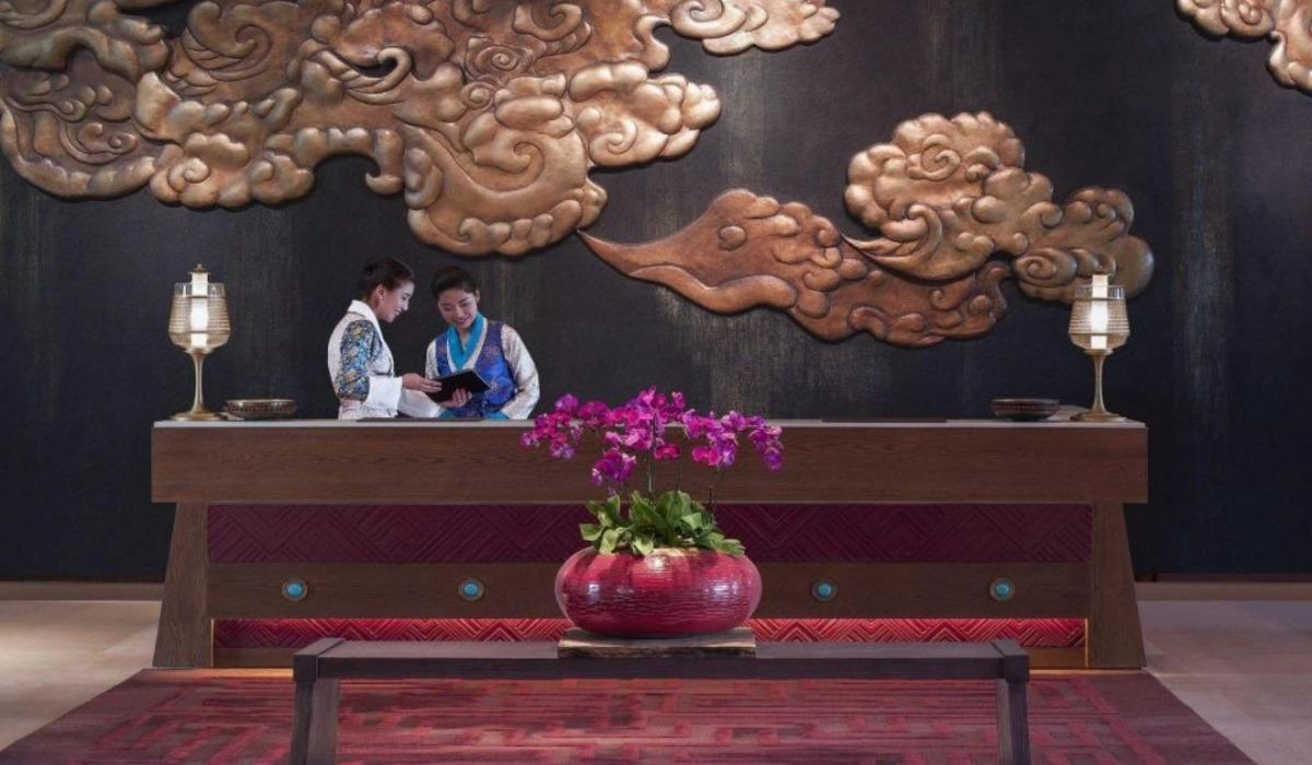 The legant hotel lobby of Shangri-La Lhasa Hotel