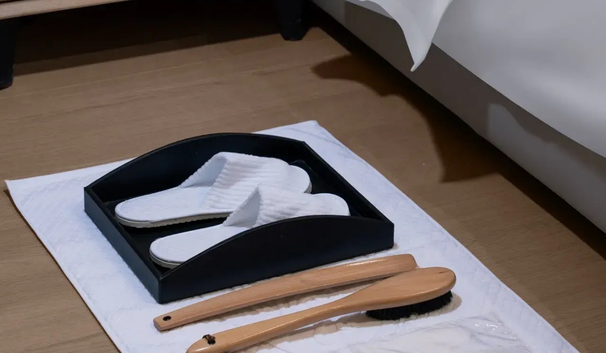 Complimentary soft slippers and shoe brush kit