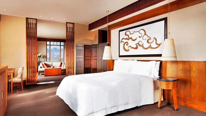 Tibetan style guests rooms of St. Regis Lhasa Resort