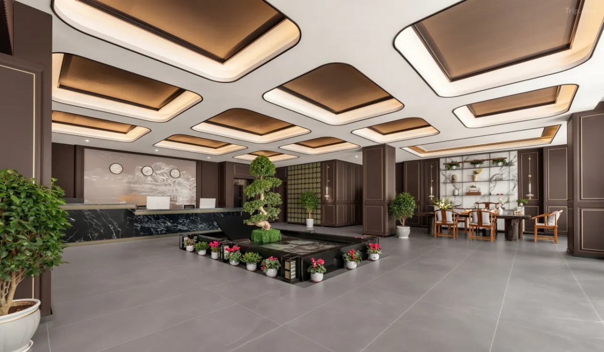 Grand hotel lobby interior at Sheli Hotel Shigatse