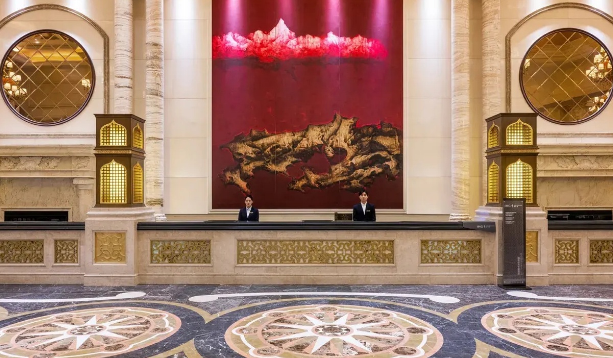 Reception area of InterContinental Lhasa Paradise with Tibetan-style d&eacute;cor