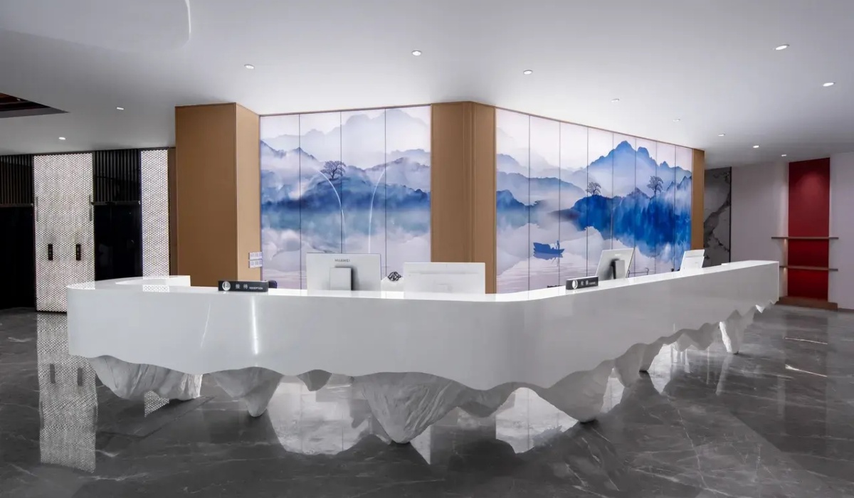 Modern 24-hour front desk reception counter