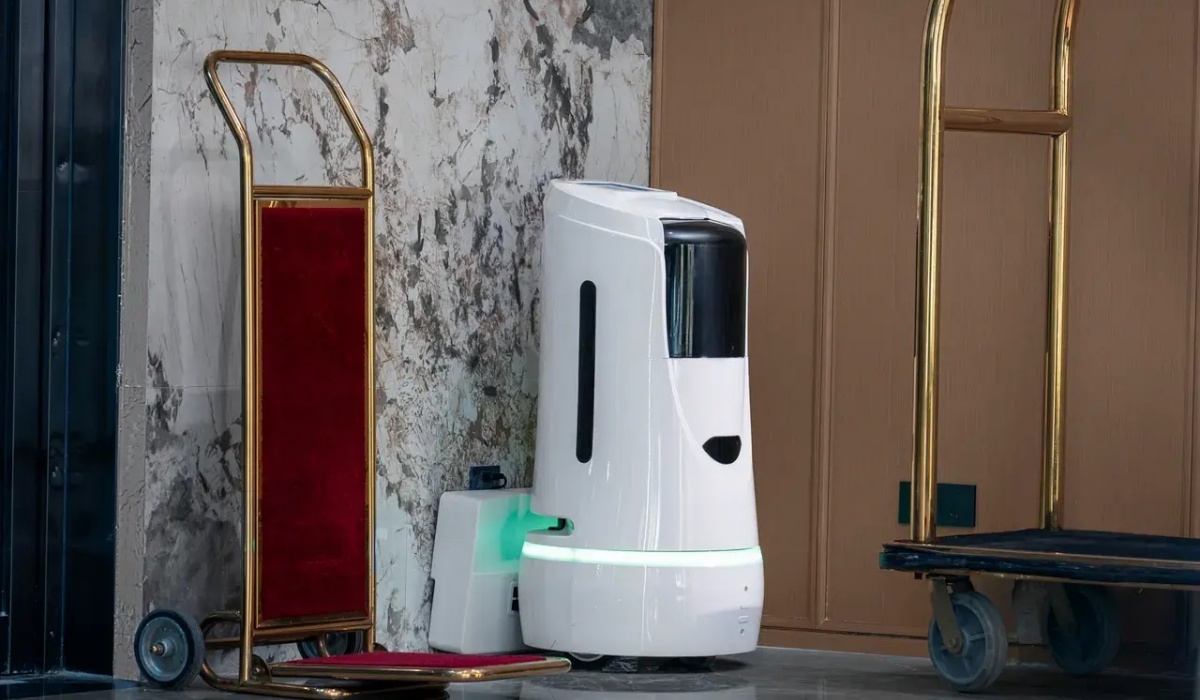 Smart service robot in the hotel hallway