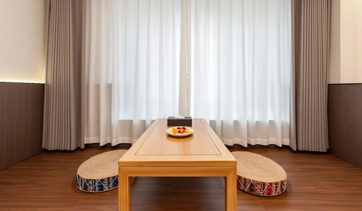 Cozy tatami tea drinking area in guest room