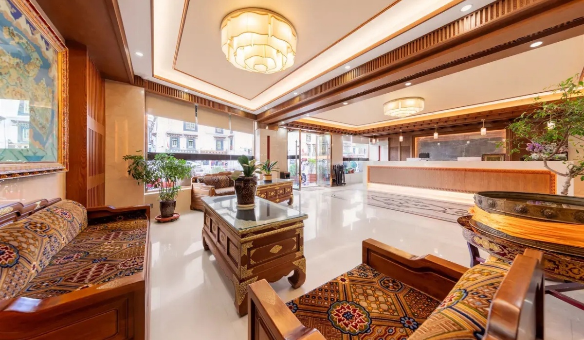 Tibetan-style lobby at Lhasa Yak Hotel