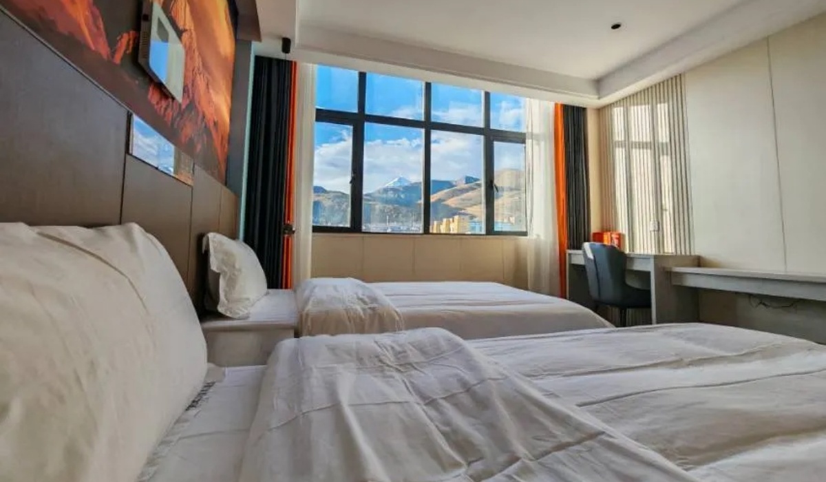 Guest room window view of Mount Kailash at Shenling Mountain Hotel