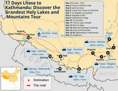 17 Days Lhasa to Kathmandu: Discover the Grandest Holy Lakes and Mountains Tour