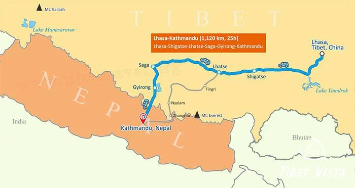 The road map from Lhasa to Kathmandu