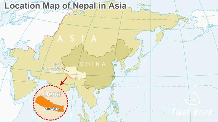 China and Nepal located map