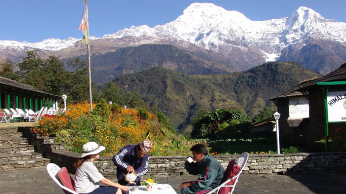 A typical cozy scene seen during the teahouse trek in Nepal 