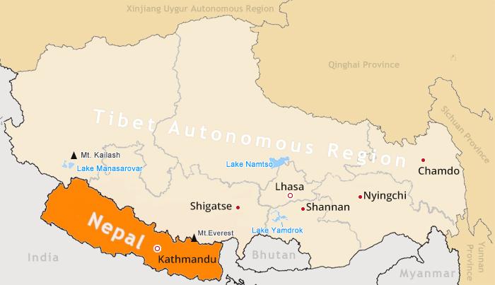 Tibet and Nepal Topography Map