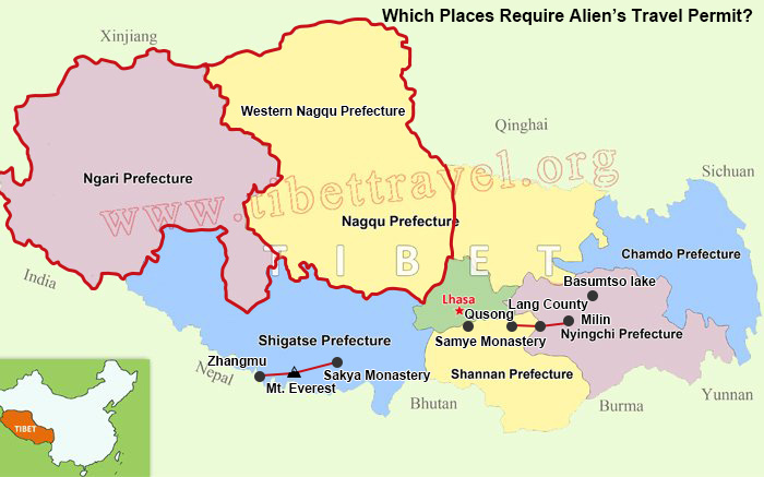 Aliens' Travel Permit Required Map