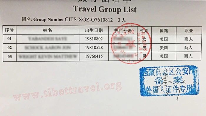 tibet visa travel group list