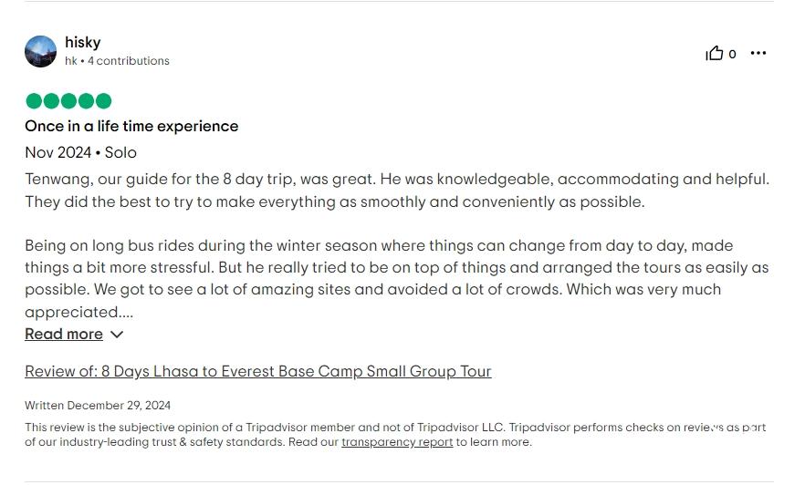 Tripadvisor review about Tenwang'guide service