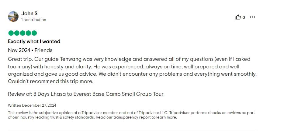 Tripadvisor review about Tenwang'guide service