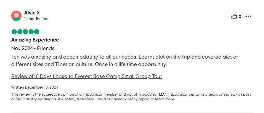 Tripadvisor review about Tenwang'guide service