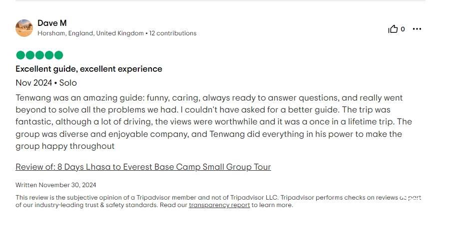 Tripadvisor review about Tenwang'guide service