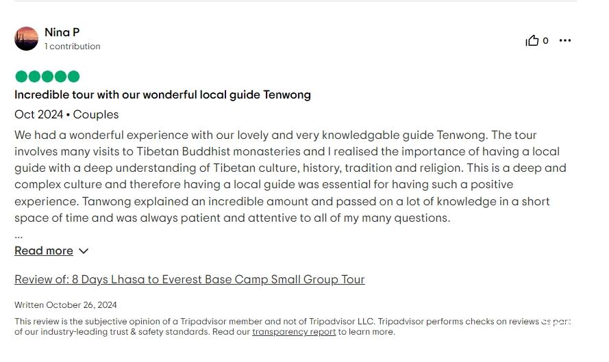 Tripadvisor review about Tenwang'guide service