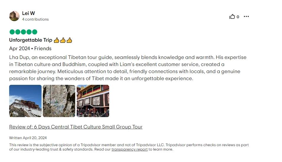 Tripadvisor review about Lhadup guide service