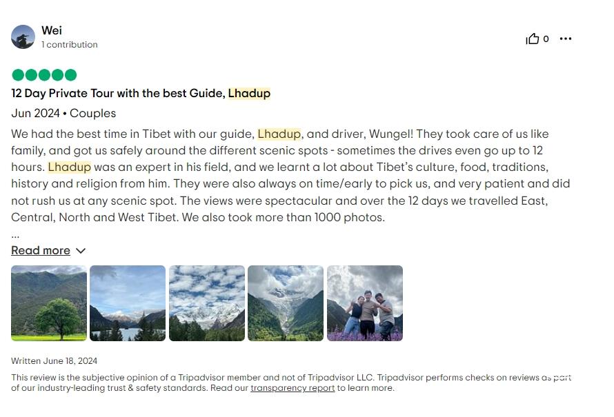 Tripadvisor review about Lhadup guide service