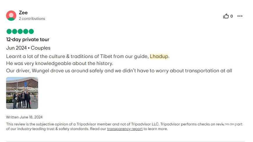 Tripadvisor review about Lhadup guide service