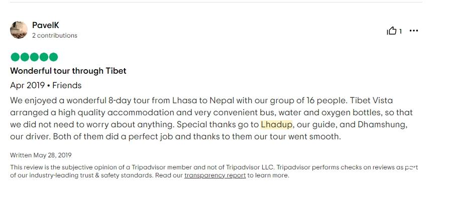 Tripadvisor review about Lhadup guide service