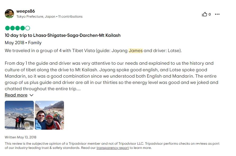 Tripadvisor review about James guide service