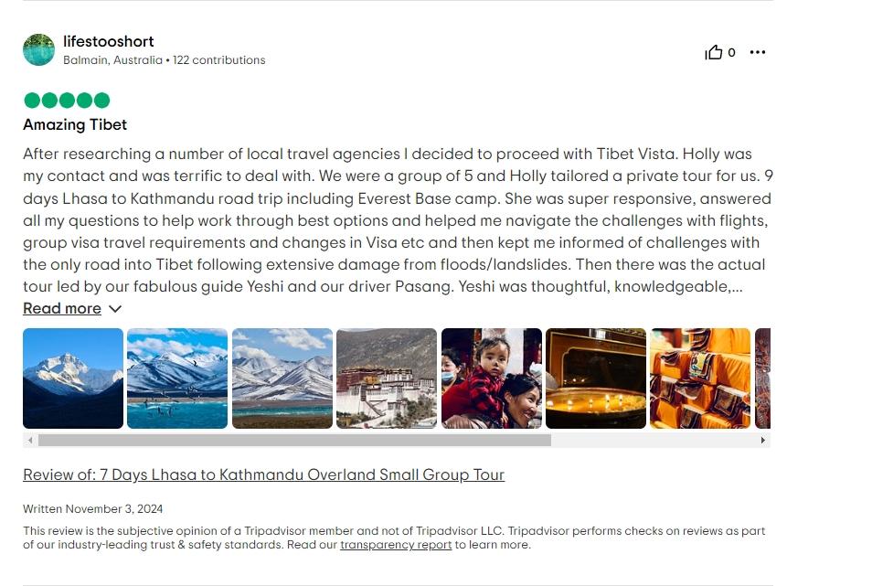 Tripadvisor review about Yeshi guide service
