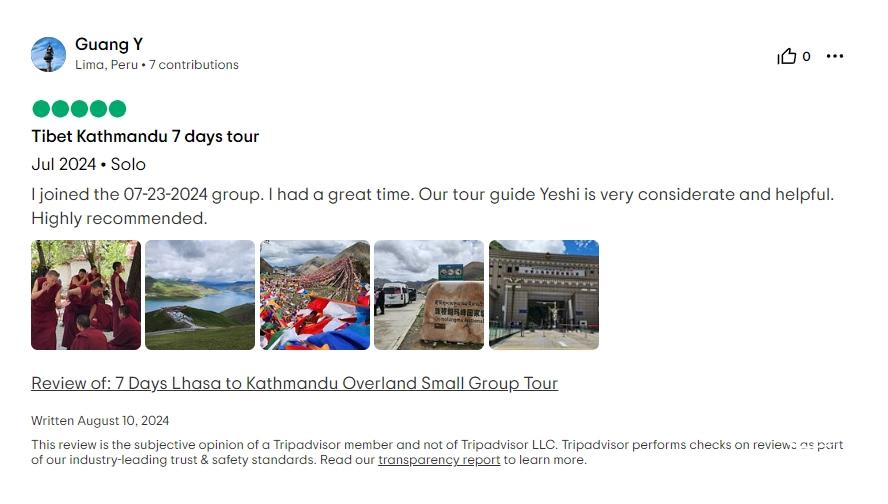 Tripadvisor review about Yeshi guide service