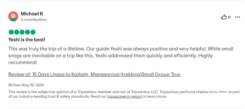 Tripadvisor review about Yeshi guide service