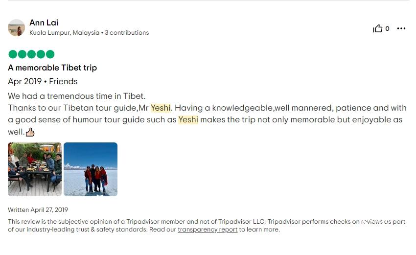 Tripadvisor review about Yeshi guide service