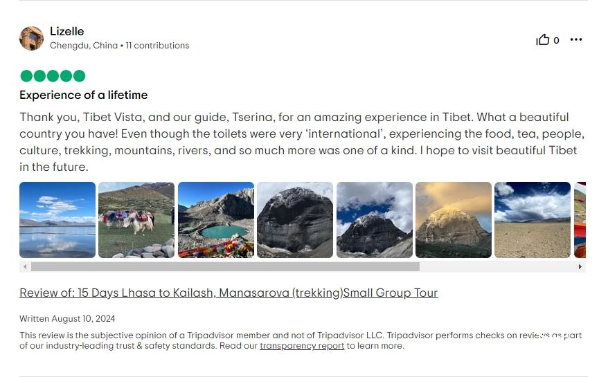 Tripadvisor review about Tserina guide service