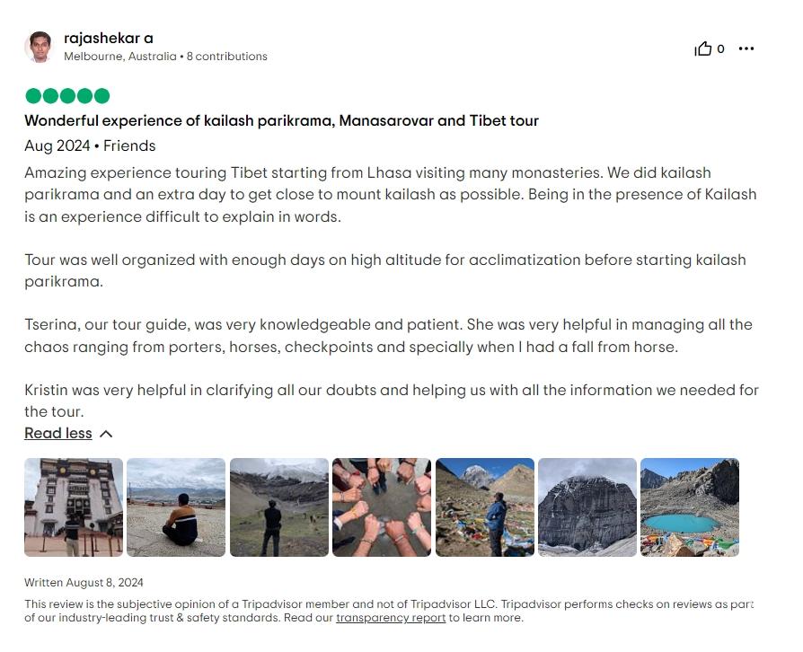 Tripadvisor review about Tserina guide service