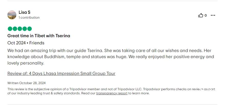 Tripadvisor review about Tserina guide service