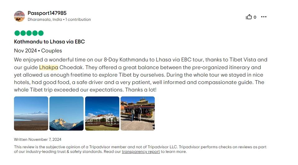 Tripadvisor review about Lhakpa Choedak guide service