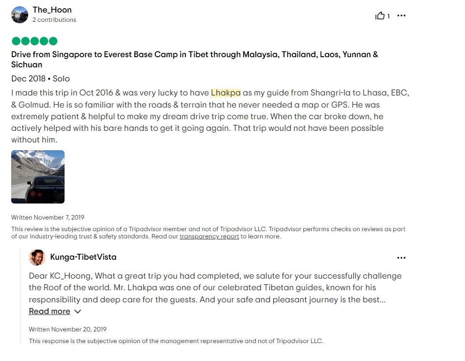 Tripadvisor review about Lhakpa Choedak guide service